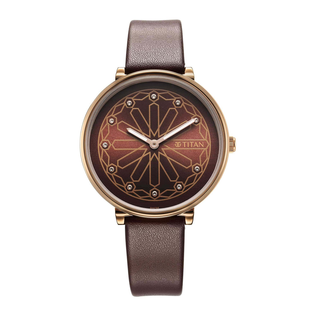 Titan Chronograph Watches Titan Marhaba Brown Dial Analogue Leather Strap watch for Women Brand