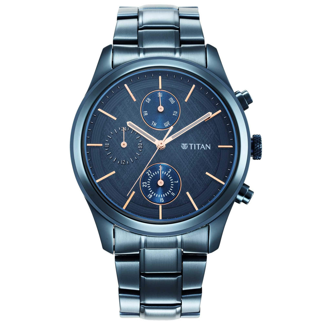 Titan Chronograph Watches Titan Neo Splash Blue Dial Analogue Quartz Stainless Steel Strap watch for Men Brand