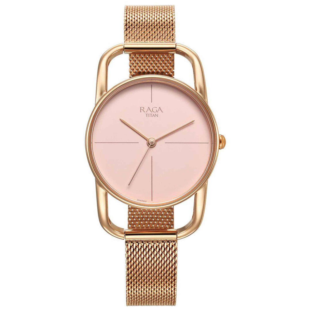 Titan Chronograph Watches Titan Raga Chic Quartz Analogue Pink Dial Metal Strap Watch for Women Brand