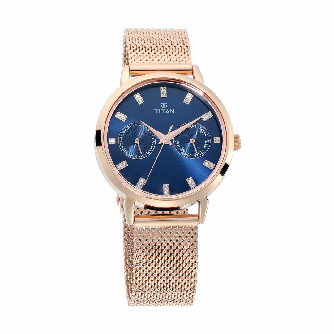 Titan Chronograph Watches Titan Sparkle Blue Dial Analogue Multi Function Watch for Women Brand