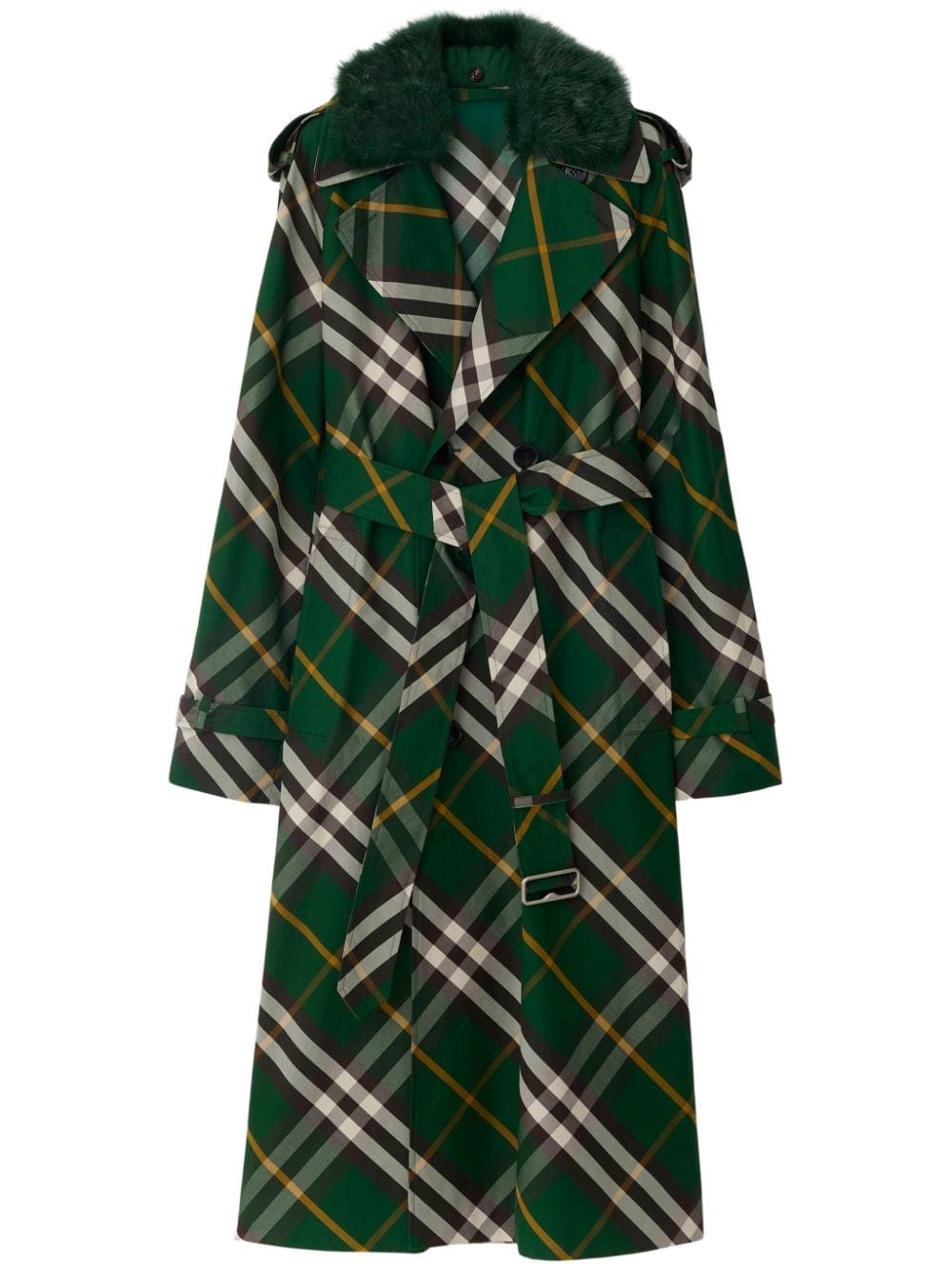 Burberry Coats 8 Burberry Coats Green Burberry Check Cotton Trench Coat – Shearling Collar & Belted Waist | ILG Brand