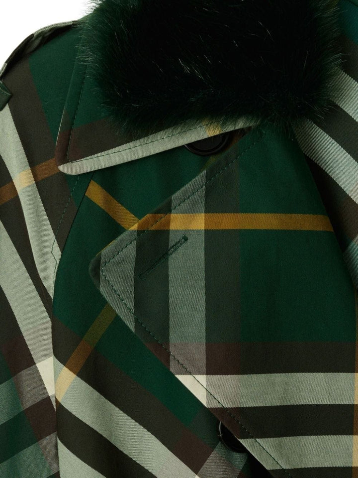 Burberry Coats 8 Burberry Coats Green Burberry Check Cotton Trench Coat – Shearling Collar & Belted Waist | ILG Brand