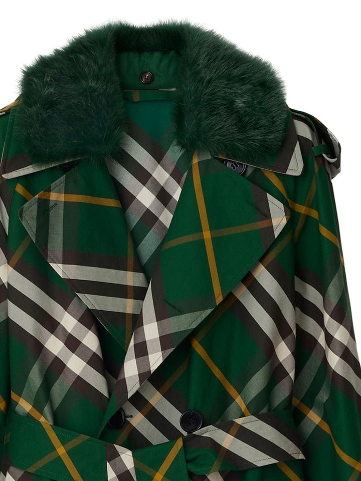 Burberry Coats 8 Burberry Coats Green Burberry Check Cotton Trench Coat – Shearling Collar & Belted Waist | ILG Brand