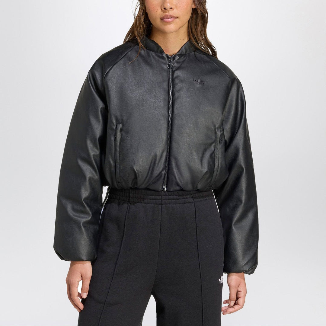 Coats &amp; Jackets M adidas Originals - Black faux leather zip-up bomber jacket Brand