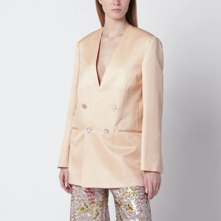 Alberta Ferretti - Beige double-breasted jacket in silk organza Brand Coats &amp; Jackets 40  IT