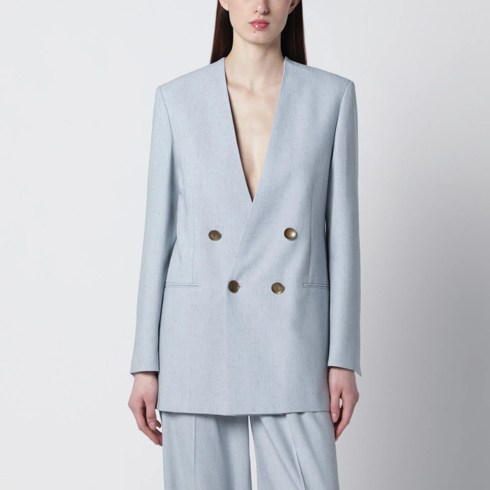Alberta Ferretti - Light blue double-breasted tweed jacket Brand Coats & Jackets 40  IT