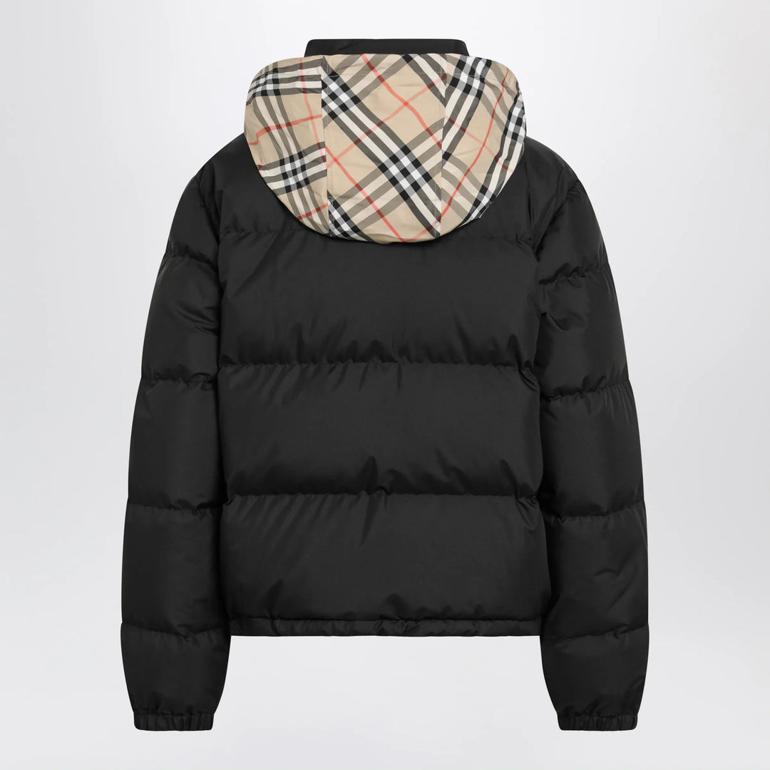 Burberry - Black Zip-Up Down Jacket with Check Detail Brand Coats &amp; Jackets