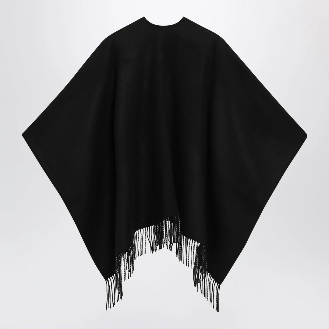 Burberry - Reversible wool check cape with fringes in black Brand Coats &amp; Jackets U