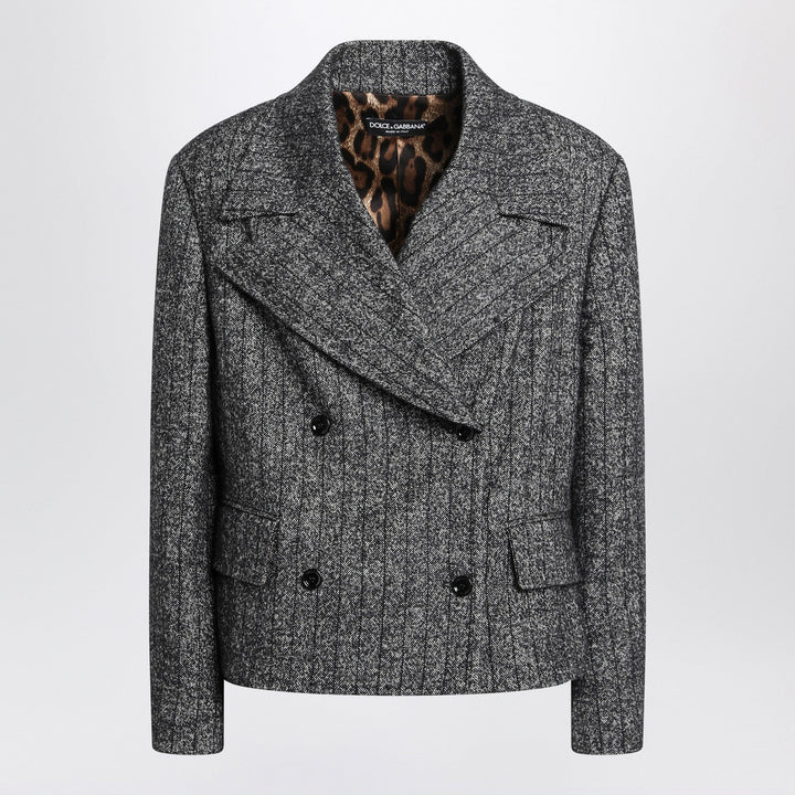 Dolce&amp;Gabbana - Dark grey short oversized striped jacket Brand Coats &amp; Jackets 38  IT