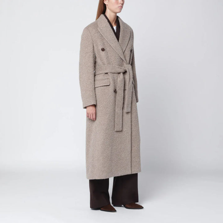 Golden Goose - Greige wool-blend belted coat Brand Coats &amp; Jackets 42  IT
