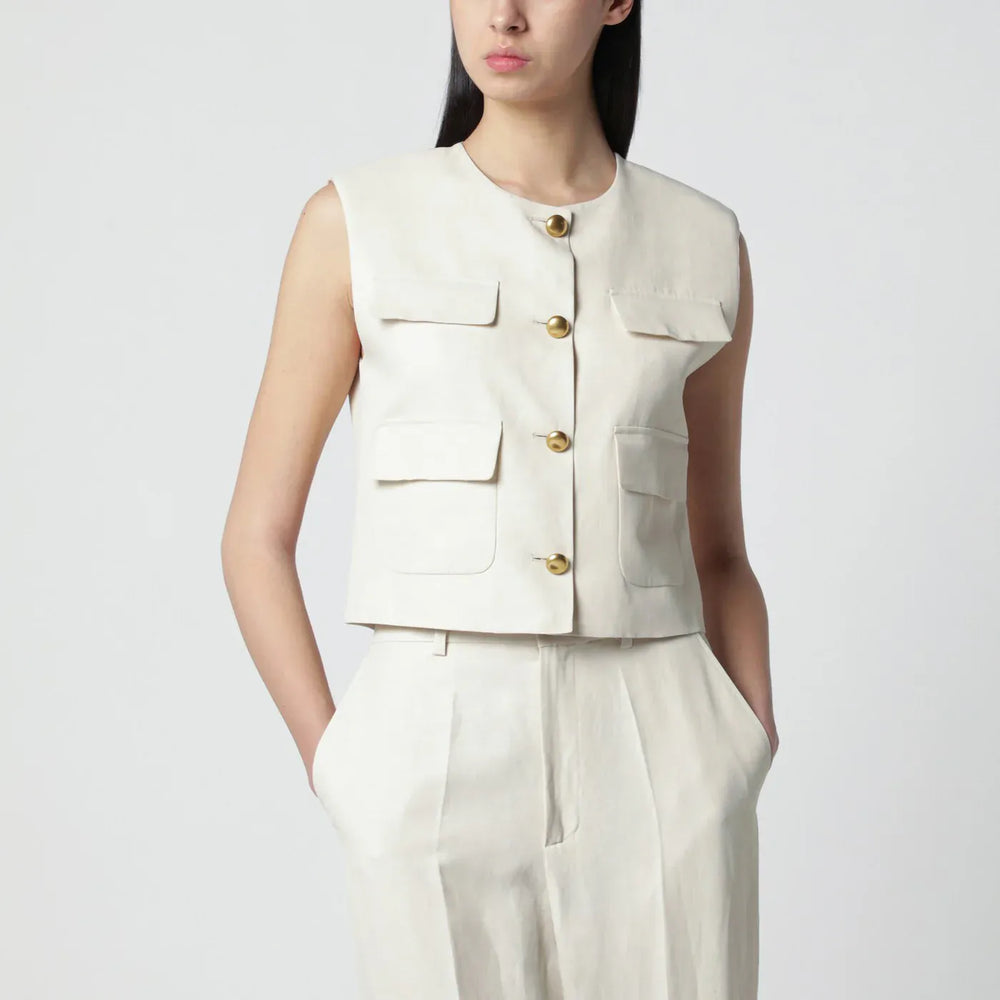 P.A.R.O.S.H. - Sand-colored linen-blend waistcoat Brand Coats & Jackets S