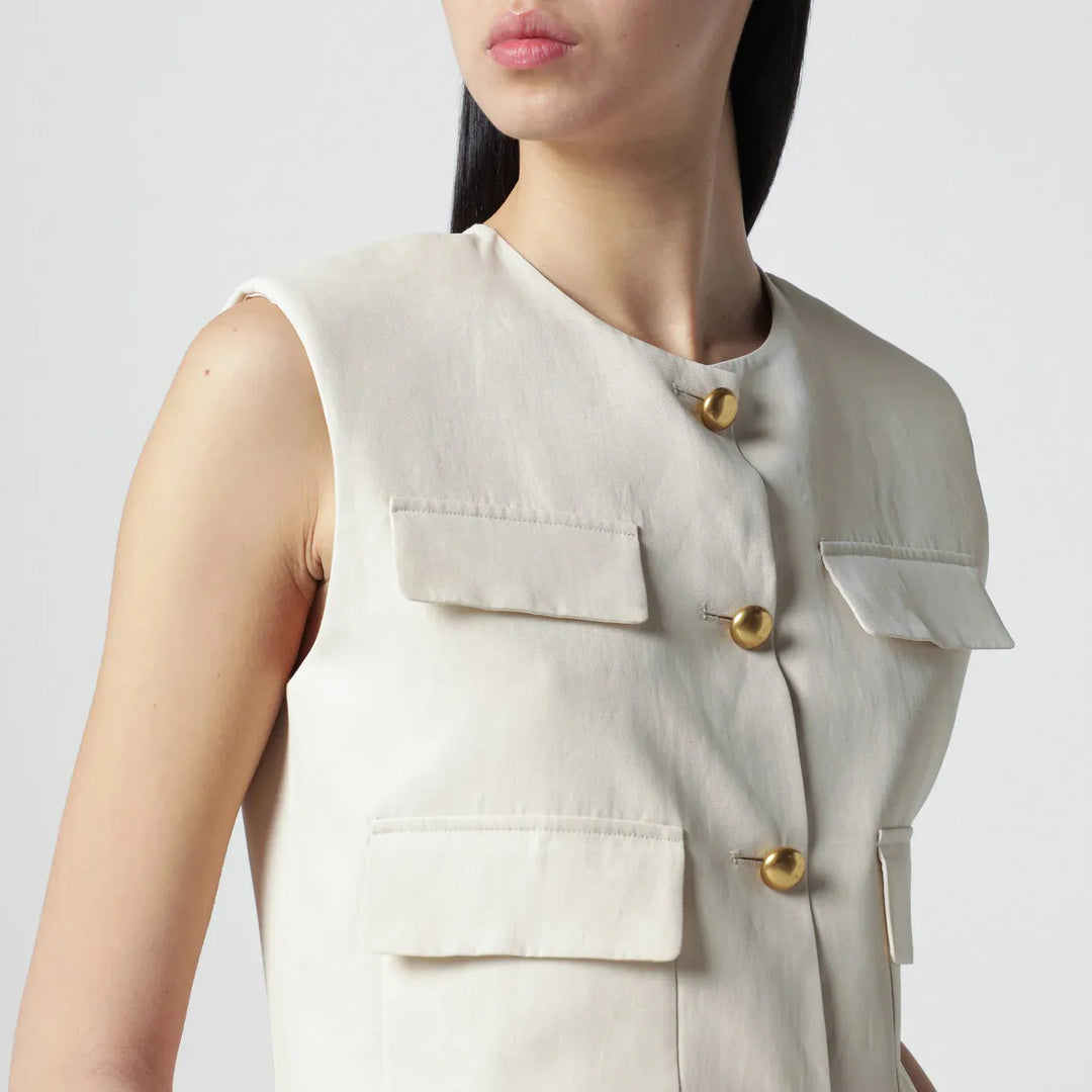 P.A.R.O.S.H. - Sand-colored linen-blend waistcoat Brand Coats &amp; Jackets S