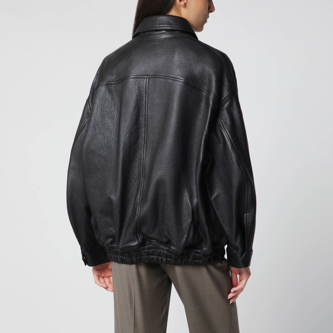 Róhe - Black Grained Leather Jacket Brand Coats &amp; Jackets