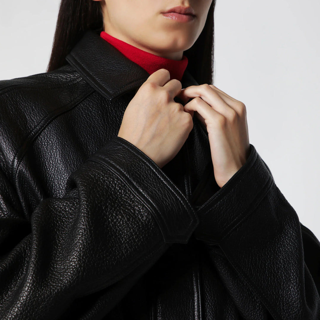 Róhe - Black Grained Leather Jacket Brand Coats &amp; Jackets
