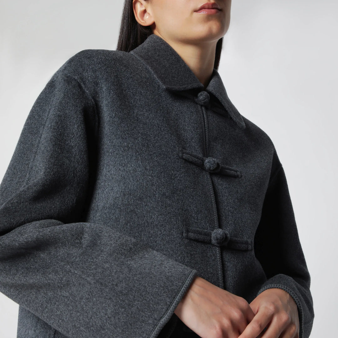 Róhe - Dark Grey Mélange Double-Faced Wool Jacket with Pankou Closure Brand Coats &amp; Jackets 34  FR