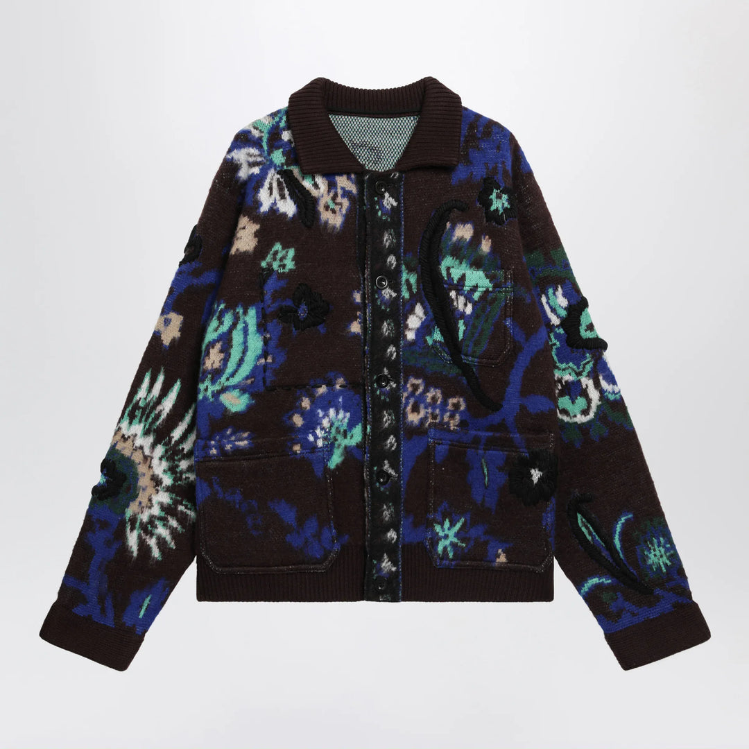 Sacai - Brown wool jacket with floral pattern Brand Coats &amp; Jackets 2