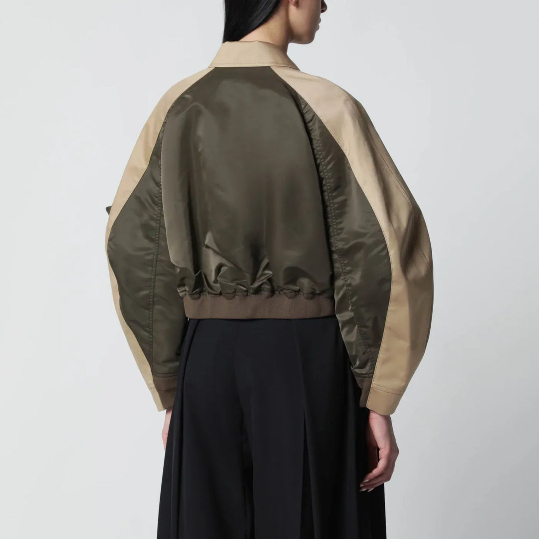 Sacai - Khaki green/beige nylon zip jacket Brand Coats &amp; Jackets