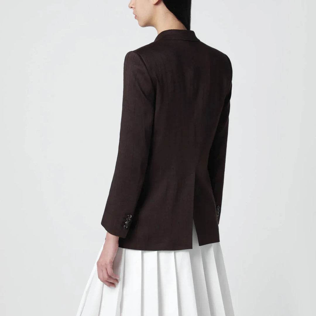 Tagliatore - Brown linen-blend double-breasted jacket Brand Coats &amp; Jackets