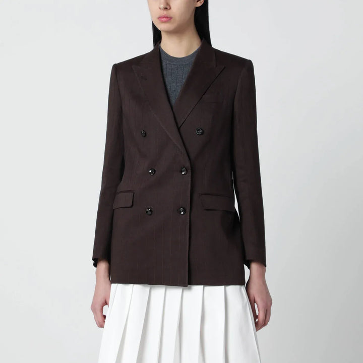 Tagliatore - Brown linen-blend double-breasted jacket Brand Coats &amp; Jackets 38  IT
