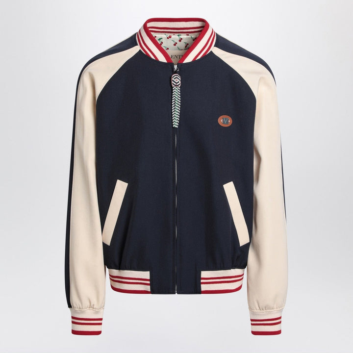 Coats &amp; Jackets Valentino - Blue/cream bomber with mixed wool VLogo Brand