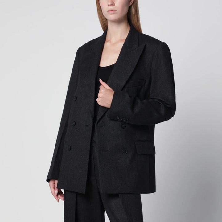 Victoria Beckham - Dark Grey Double-Breasted Wool Jacket Brand Coats &amp; Jackets 8 UK