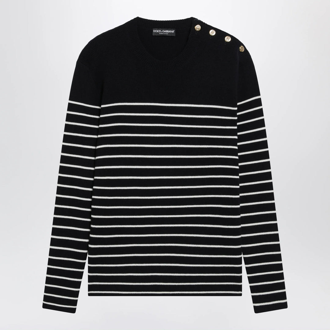 Dolce&amp;Gabbana - Blue/White Striped Wool Sweater with Buttons Brand 48 IT