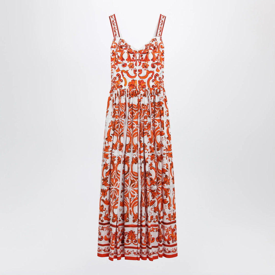 Dolce&amp;Gabbana - Maiolica-print poplin maxi dress in orange cotton Brand 40  IT