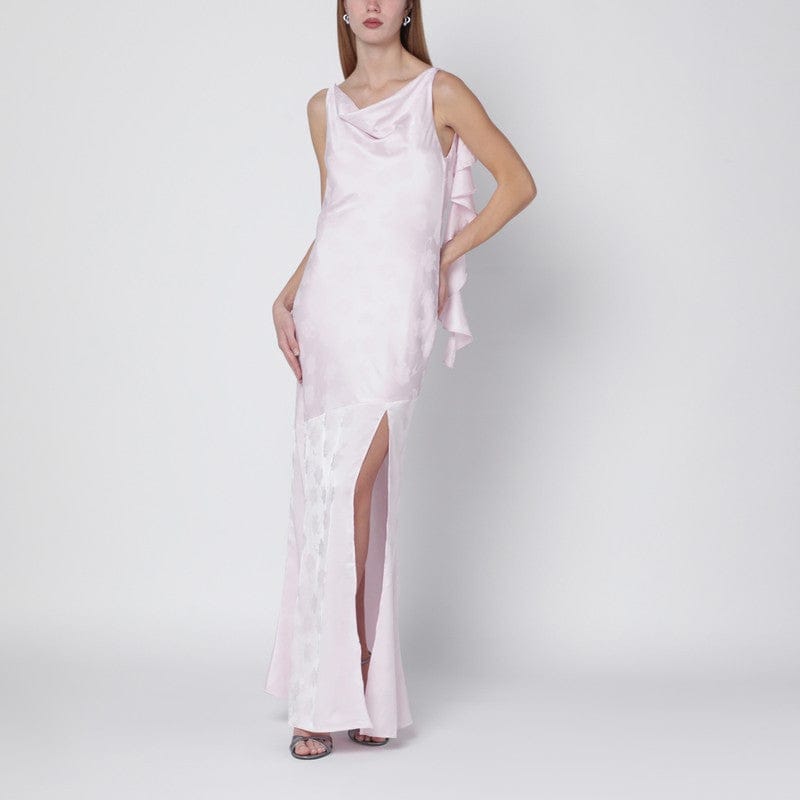 Dresses ROTATE Birger Christensen - Long pink satin jacquard dress with ruffles - 34 DK Brand