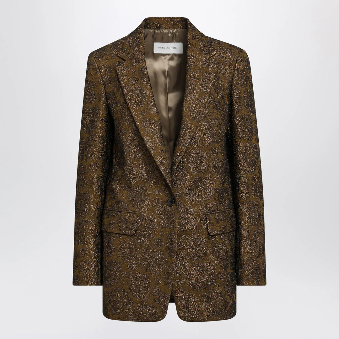 Dries Van Noten - Khaki single-breasted jacket with floral jacquard pattern Brand 36  FR