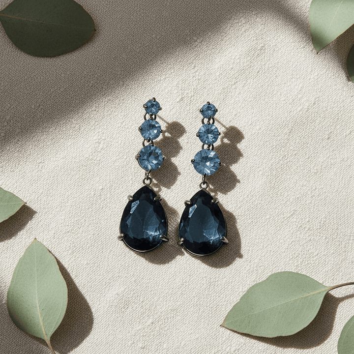 Giora Pendant Earrings With Blue Precious Swarovski Stone Brand Earrings