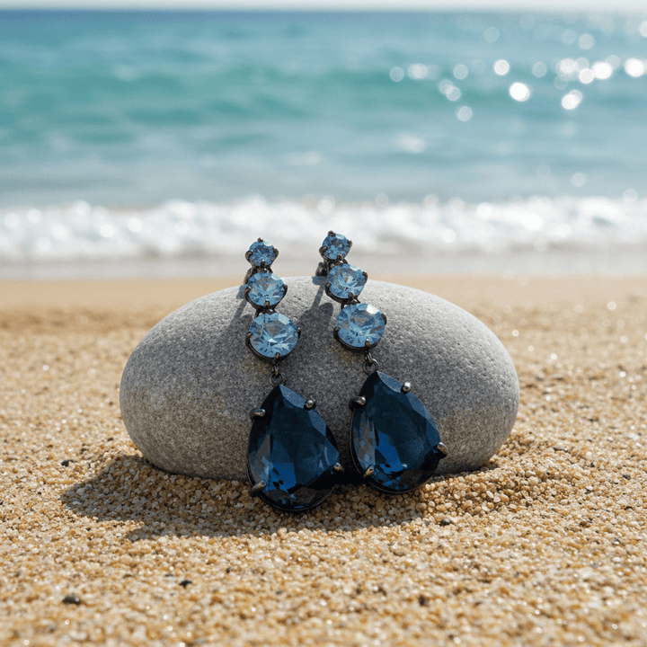 Giora Pendant Earrings With Blue Precious Swarovski Stone Brand Earrings