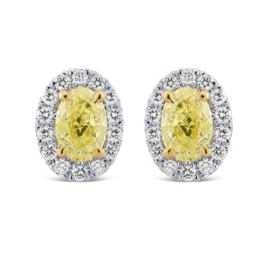 LEIBISH 1.00ct Fancy Yellow Oval Diamond Halo Earrings Brand Earrings