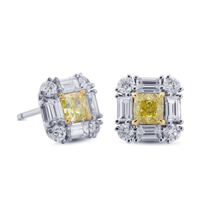LEIBISH 1.01ct Fancy Intense Yellow Cushion Diamond Halo Earrings Brand Earrings