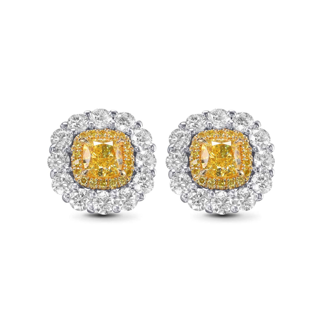 LEIBISH 1.15ct Fancy Intense Yellow Cushion Double Halo Earrings Brand Earrings