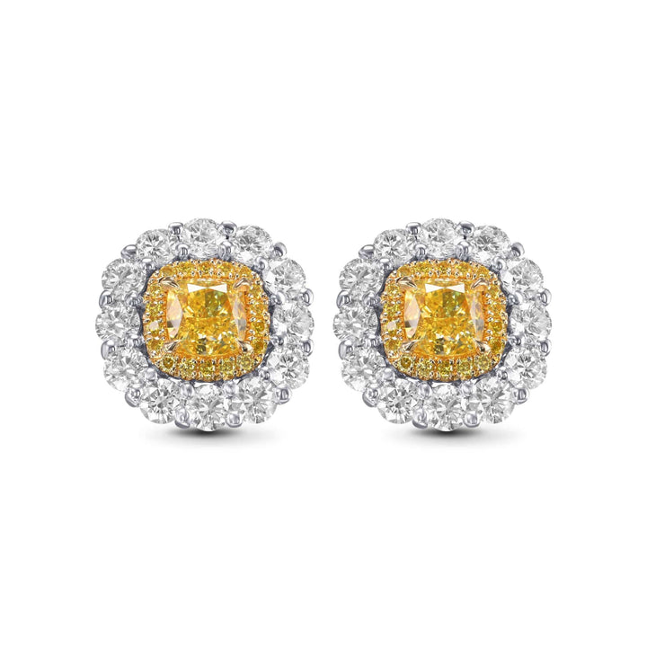 LEIBISH 1.15ct Fancy Intense Yellow Cushion Double Halo Earrings Brand Earrings