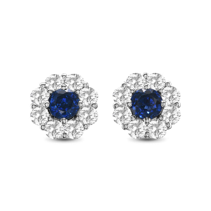 LEIBISH 1.24ct Round Blue Sapphire &amp; Diamond Halo Earrings Brand Earrings