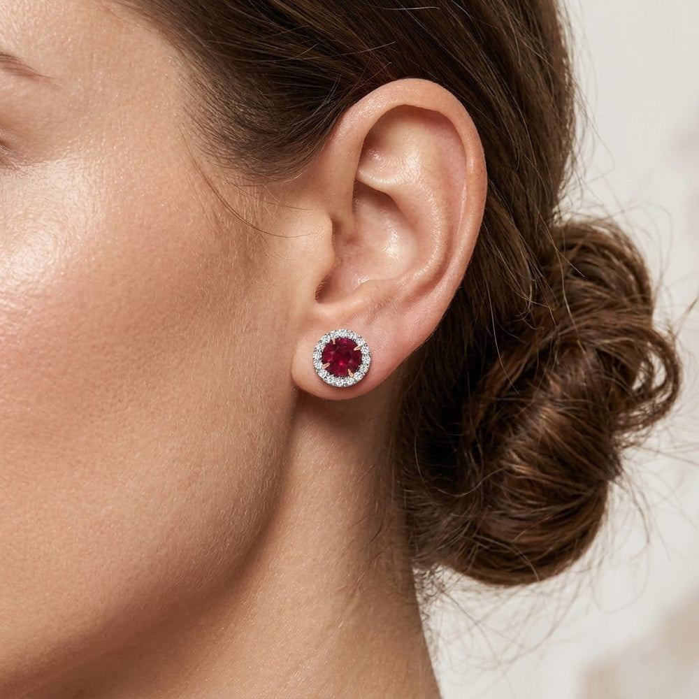 LEIBISH 1.71ct Round Red Ruby & Diamond Halo Earrings Brand Earrings