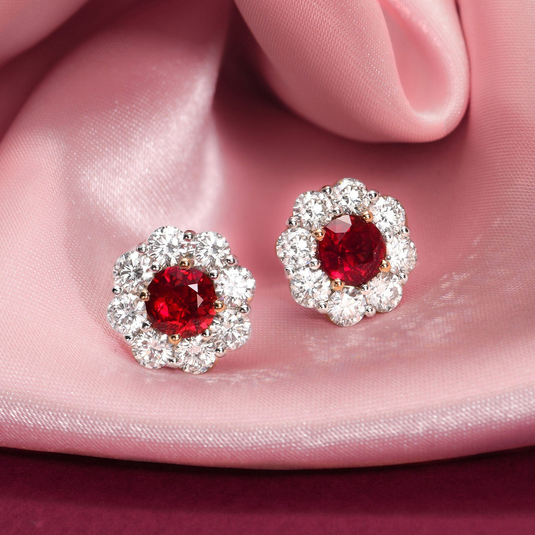 LEIBISH 1.81ct Mozambique Pigeon Blood Ruby Halo Earrings Brand Earrings