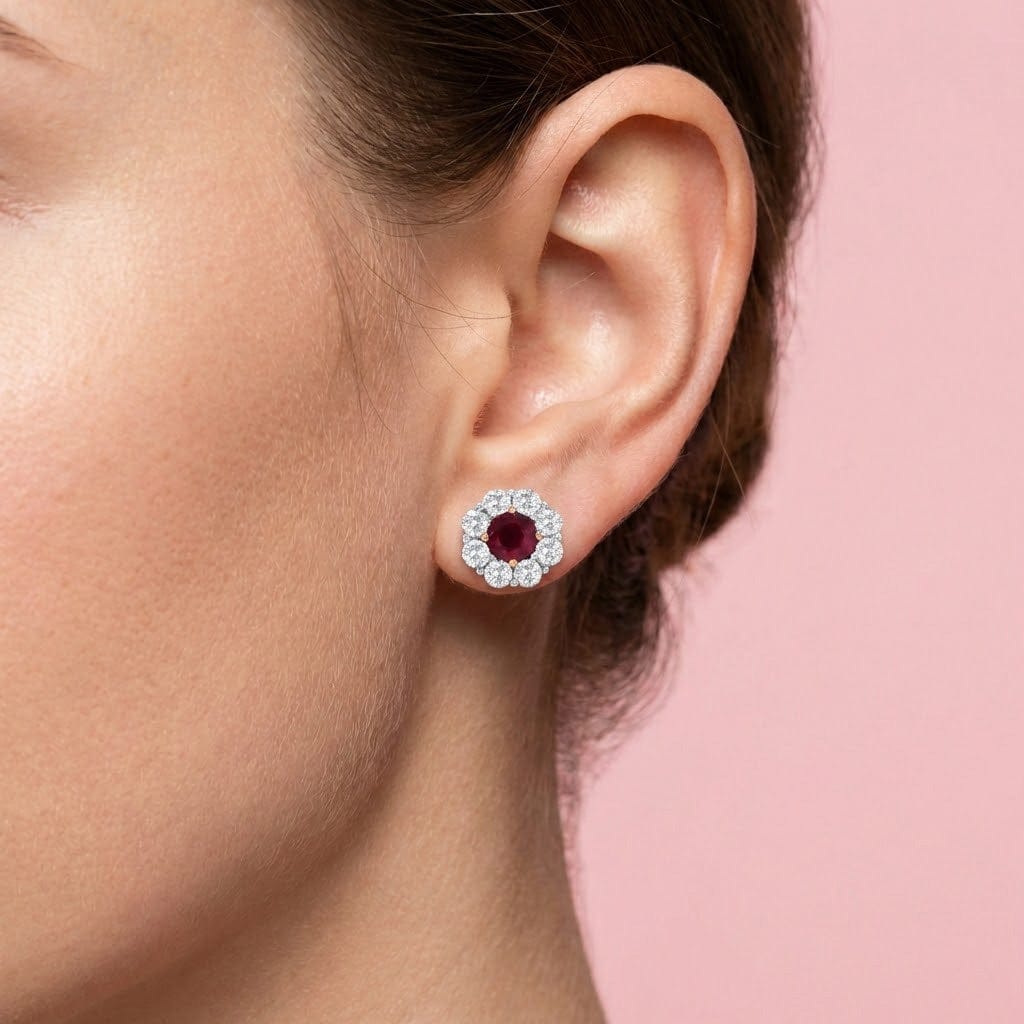 LEIBISH 1.81ct Mozambique Pigeon Blood Ruby Halo Earrings Brand Earrings