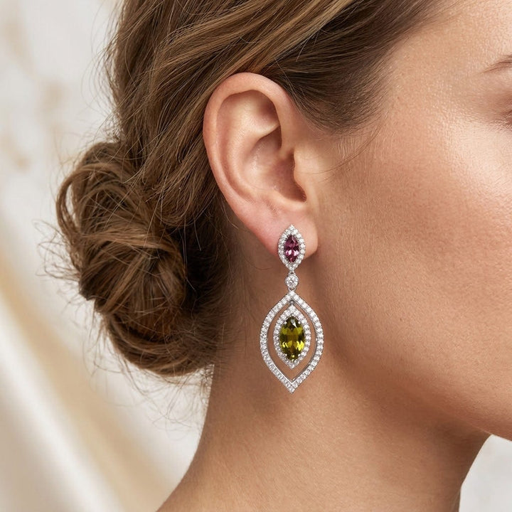LEIBISH 2.78ct Tsavorite &amp; 0.82ct Tourmaline Diamond Drop Earrings Brand Earrings