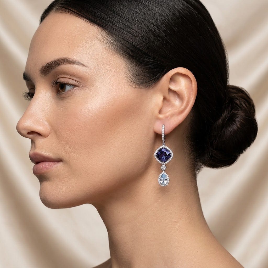 LEIBISH 5.60ct Tanzanite &amp; 0.75ct Aquamarine Diamond Drop Earrings Brand Earrings