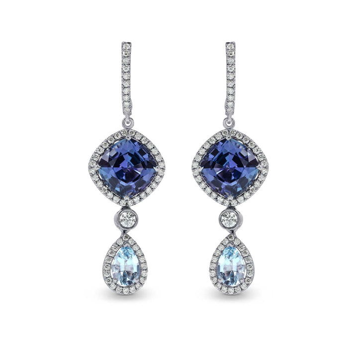 LEIBISH 5.60ct Tanzanite &amp; 0.75ct Aquamarine Diamond Drop Earrings Brand Earrings