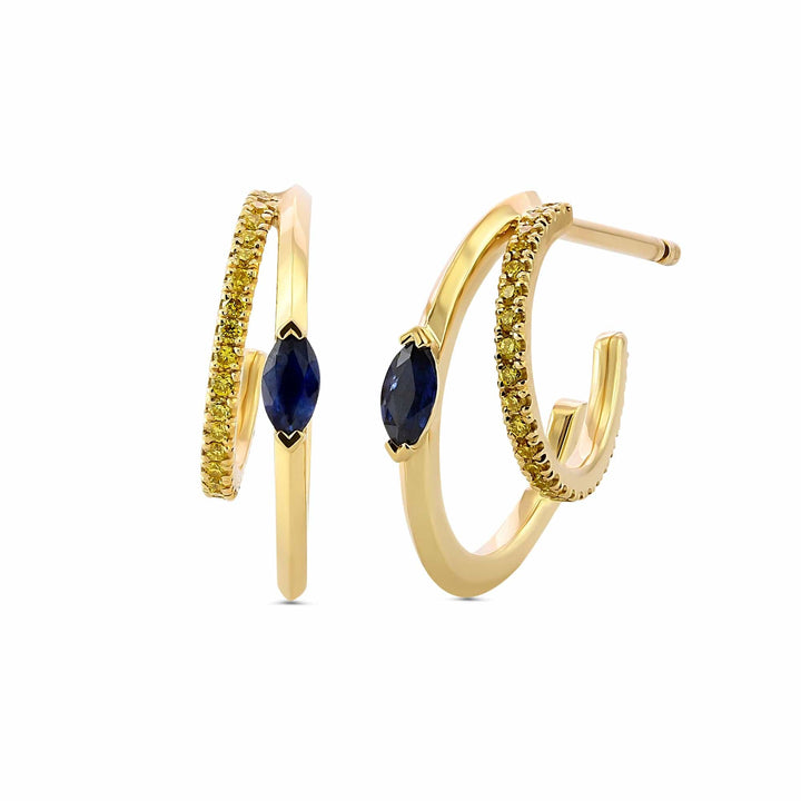 LEIBISH Blue Sapphire &amp; Fancy Vivid Yellow Diamond Hoop Earrings Brand Earrings