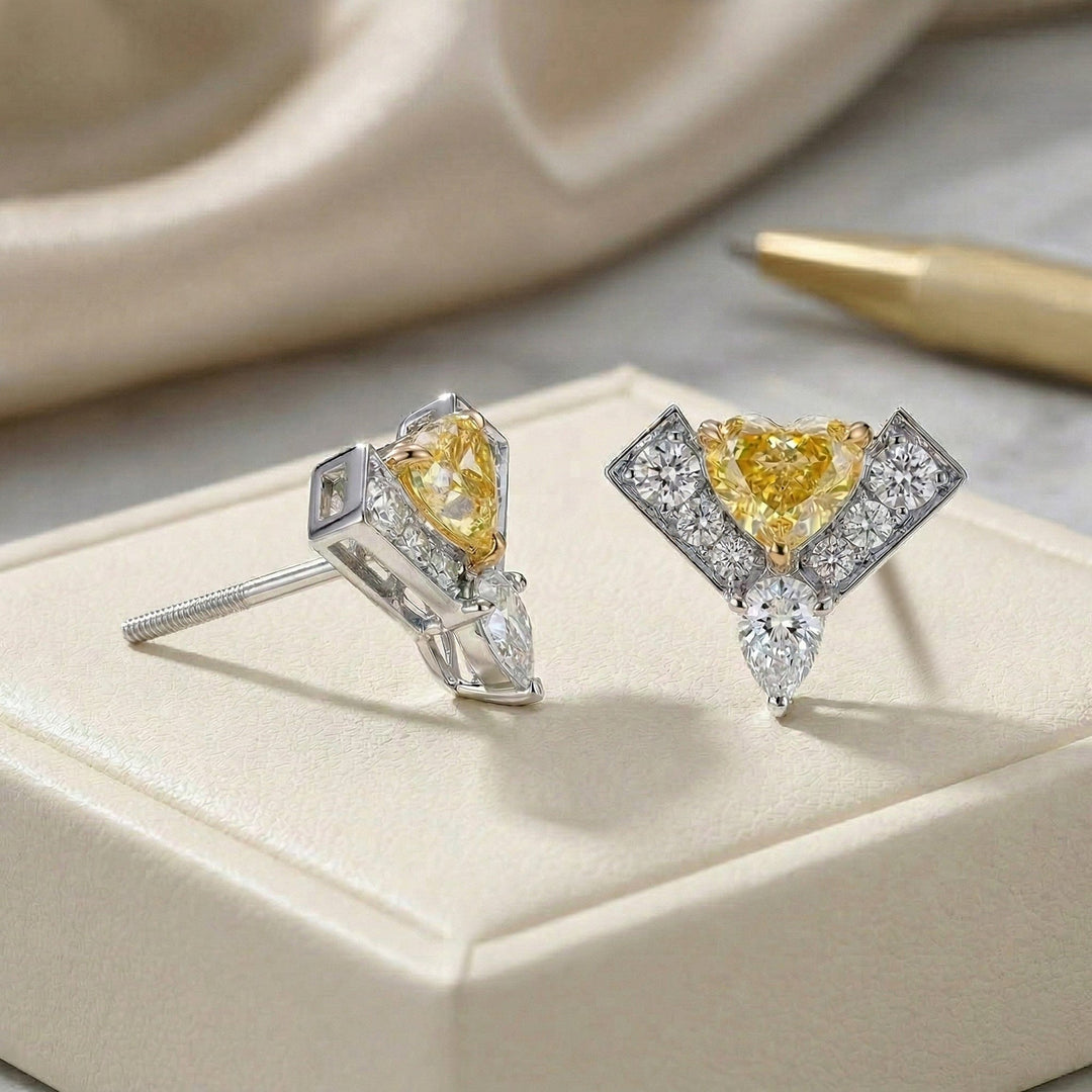 LEIBISH Fancy Intense Yellow Heart Diamond Logo Pavé Earrings Brand Earrings