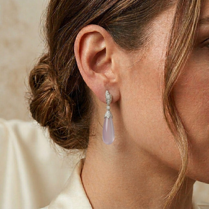 LEIBISH Rose Quartz Cabochon &amp; Diamond Drop Earrings Brand Earrings