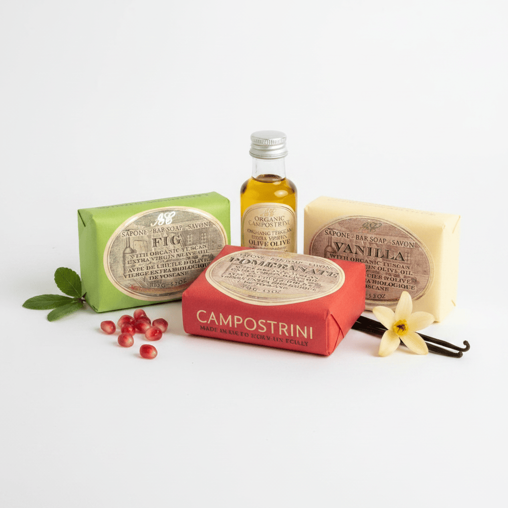 Campostrini Organic Set of 3 Bar Soap 150g Fig Vanilla Pomegranate Brand Hand Made Soaps