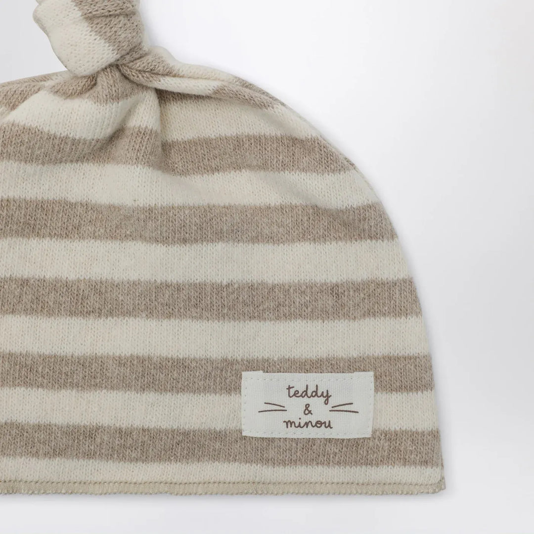 Teddy &amp; Minou - Beige striped cotton beanie Brand Hats