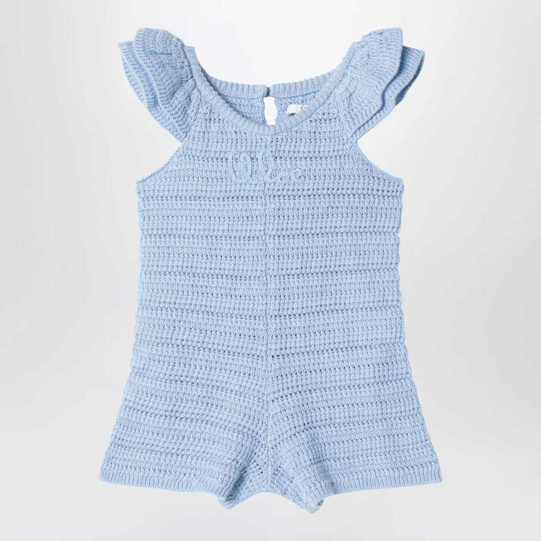 Chloé - Light blue openwork romper with logo embroidery Brand Jumpsuits &amp; Rompers 9