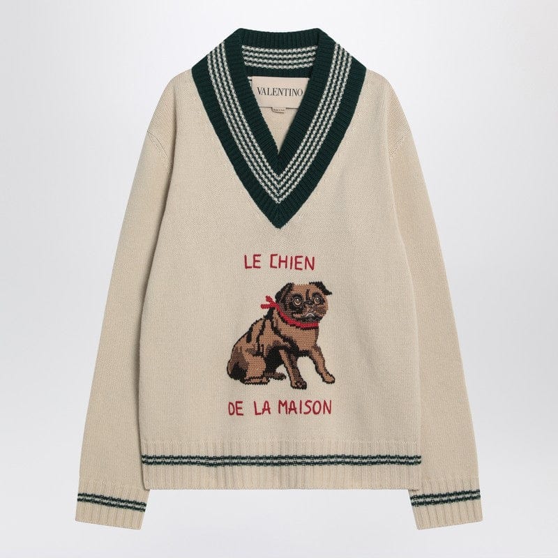 Valentino Knitwear Valentino Butter-coloured sweater with Le Chien de la Maison embroidery Valentino Butter-coloured sweater with Le Chien de la Maison embroidery Brand