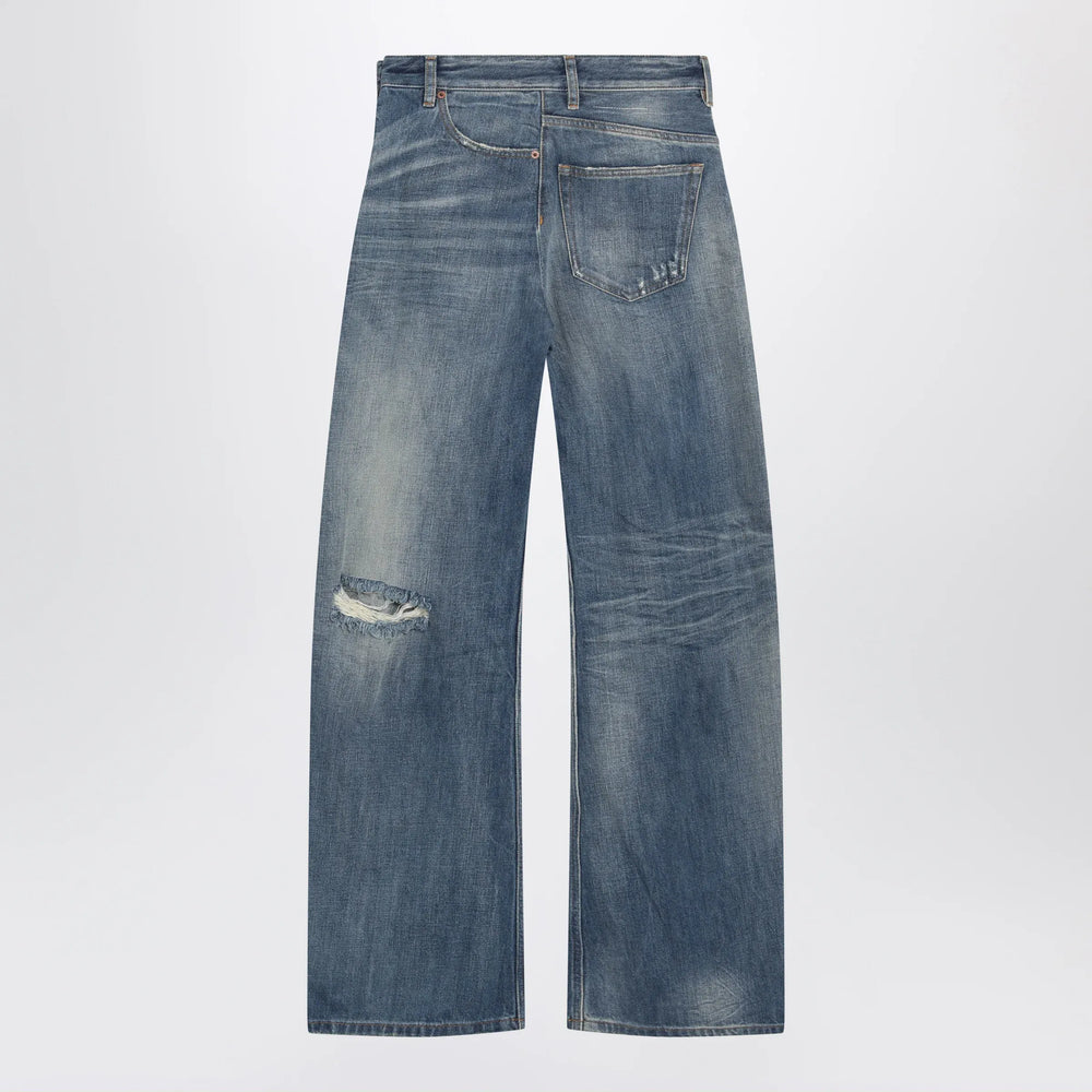 MM6 Maison Margiela - Distressed wide-leg denim jeans in medium blue Brand